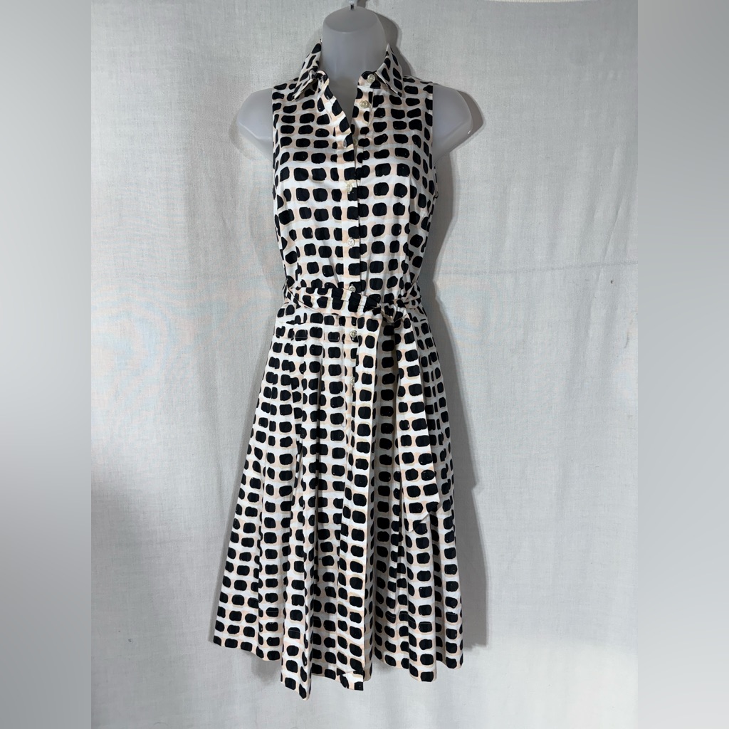 Kate Spade Black And White Island Stamp Sleeveless Shirt Midi Dress Sz4